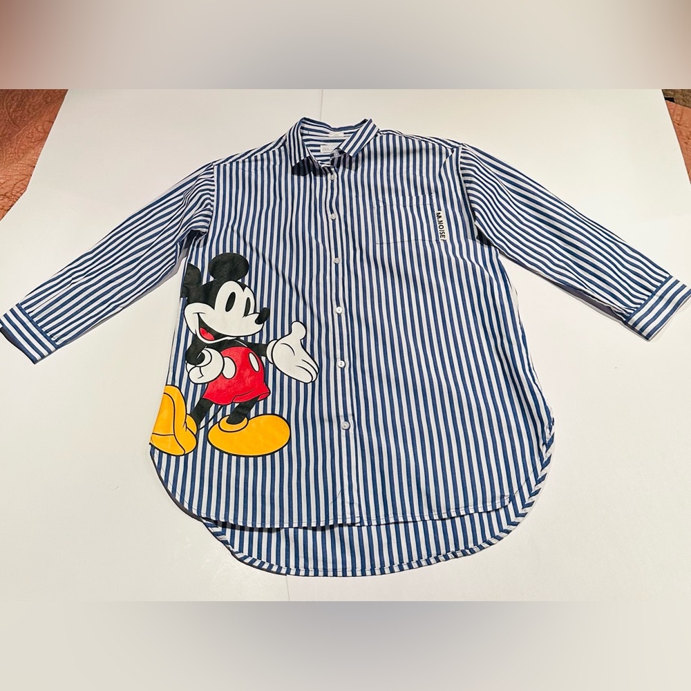 Zara Kids Disney x Mickey Mouse Blue Striped Shirt Size:9